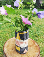 Load image into Gallery viewer, Yellow & White African Handwoven Flower Vase/ Caddy Kitchen Utensil/ Office Decor
