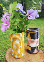 Load image into Gallery viewer, Yellow & White African Handwoven Flower Vase/ Caddy Kitchen Utensil/ Office Decor