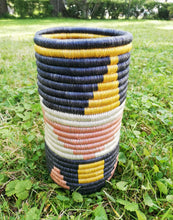 Load image into Gallery viewer, Yellow & White African Handwoven Flower Vase/ Caddy Kitchen Utensil/ Office Decor