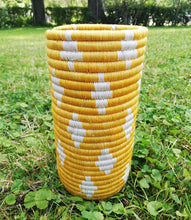 Load image into Gallery viewer, Yellow & White African Handwoven Flower Vase/ Caddy Kitchen Utensil/ Office Decor