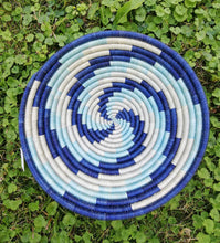 Load image into Gallery viewer, Blue African Handwoven Rwanda Basket Hanging Wall Basket