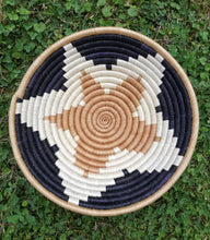 Load image into Gallery viewer, Black, Beige & Brown African Handwoven Rwanda Basket Hanging Wall Basket