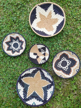 Load image into Gallery viewer, Black, Beige & Brown African Handwoven Rwanda Basket Hanging Wall Basket