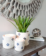 Load image into Gallery viewer, White and Black Handwoven African Baskets/ Planter Baskets/ Flower Vases/ Candle Holders