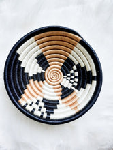 Load image into Gallery viewer, Set of 4 Black, beige & White African Handwoven Rwanda Basket Hanging Wall Basket