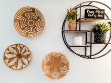 Load image into Gallery viewer, Set of 3 White & Beige Rwanda Basket/ Storage Basket/ Handwoven Basket/ Hanging Wall Basket/ Boho Wall Art/ Fruit Bowls