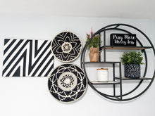 Load image into Gallery viewer, Set of 2 Black & White Hibiscus Woven Basket Hanging Wall Basket