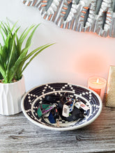 Load image into Gallery viewer, Set of 2 Black & White Hibiscus Woven Basket Hanging Wall Basket