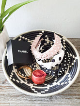 Load image into Gallery viewer, Set of 2 Black & White Hibiscus Woven Basket Hanging Wall Basket