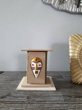 Load image into Gallery viewer, African Pencil Holder African Office Accessory Mustard & White African masks