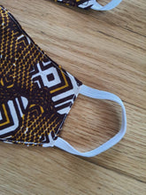 Load image into Gallery viewer, Aya Muzzle African Print Reversible & Reusable Face Mask (Brown Mustard White)