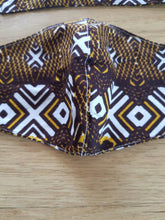 Load image into Gallery viewer, Aya (Set of 2) African Print Reversible & Reusable Face Mask (Brown Mustard White)