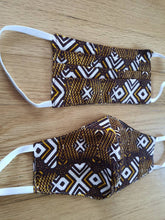 Load image into Gallery viewer, Aya (Set of 2) African Print Reversible & Reusable Face Mask (Brown Mustard White)