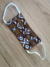 Load image into Gallery viewer, Aya Pleated African Print Reversible & Reusable Face Mask (Brown Mustard White)