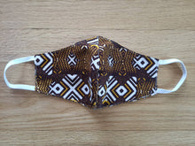 Load image into Gallery viewer, Aya (Set of 2) African Print Reversible & Reusable Face Mask (Brown Mustard White)