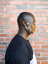 Load image into Gallery viewer, Aya Pleated African Print Reversible & Reusable Face Mask (Brown Mustard White)