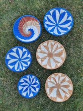 Load image into Gallery viewer, A Mixed of Blue & Beige African Handwoven Rwanda Basket Hanging Wall Basket