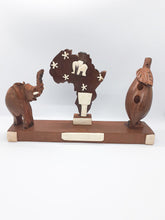 Load image into Gallery viewer, Handmade African Hand Carved Pen Holder With Africa Map & Safari Elephant