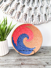 Load image into Gallery viewer, Pink, Royal Blue & Beige African Handwoven Boho Hanging Wall Basket
