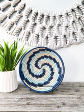 Load image into Gallery viewer, Blue African Handwoven Rwanda Basket Hanging Wall Basket