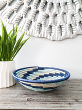 Load image into Gallery viewer, Blue African Handwoven Rwanda Basket Hanging Wall Basket