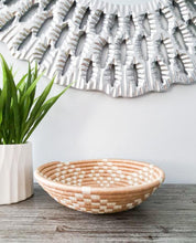 Load image into Gallery viewer, Set of 3 White & Beige Rwanda Basket/ Storage Basket/ Handwoven Basket/ Hanging Wall Basket/ Boho Wall Art/ Fruit Bowls