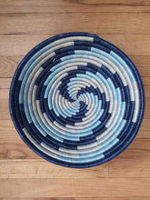 Load image into Gallery viewer, Blue African Handwoven Rwanda Basket Hanging Wall Basket