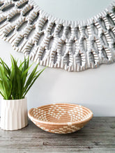 Load image into Gallery viewer, Set of 3 White & Beige Rwanda Basket/ Storage Basket/ Handwoven Basket/ Hanging Wall Basket/ Boho Wall Art/ Fruit Bowls