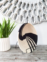 Load image into Gallery viewer, White and Black Rwanda Basket/ Hanging wall basket/ Boho wall art/ Fruit bowl/ Woven African Basket