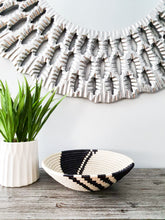 Load image into Gallery viewer, White and Black Rwanda Basket/ Hanging wall basket/ Boho wall art/ Fruit bowl/ Woven African Basket