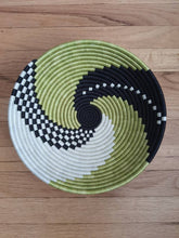 Load image into Gallery viewer, Light Green, White & Black African Handwoven Hanging Wall Basket