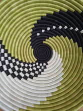 Load image into Gallery viewer, Light Green, White & Black African Handwoven Hanging Wall Basket