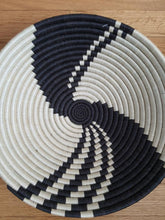 Load image into Gallery viewer, White and Black Rwanda Basket/ Hanging wall basket/ Boho wall art/ Fruit bowl/ Woven African Basket