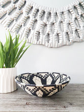 Load image into Gallery viewer, White, Gray and Dark Blue African woven Rwanda Basket Boho Basket