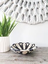 Load image into Gallery viewer, White, Gray and Dark Blue African woven Rwanda Basket Boho Basket