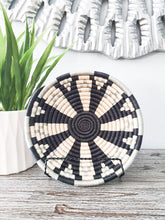 Load image into Gallery viewer, White, Gray and Dark Blue African woven Rwanda Basket Boho Basket