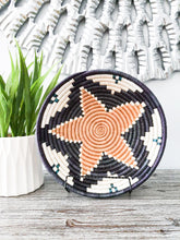 Load image into Gallery viewer, Star Black Brown & White African Handwoven Rwanda Basket Hanging Wall Basket