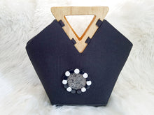 Load image into Gallery viewer, African Handbag/ Black & White Bag/ Handmade Handbag/ Boho Handbag/ Wooden Handle Handbags