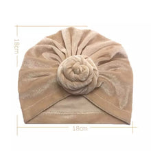 Load image into Gallery viewer, Golden Velvet Baby Hat- Baby Turban Knot- Adorable Velvet Girls Ruffled Bowknot