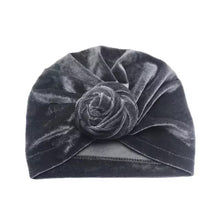 Load image into Gallery viewer, Golden Velvet Baby Hat- Baby Turban Knot- Adorable Velvet Girls Ruffled Bowknot