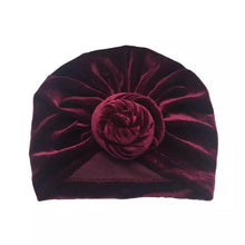 Load image into Gallery viewer, Golden Velvet Baby Hat- Baby Turban Knot- Adorable Velvet Girls Ruffled Bowknot