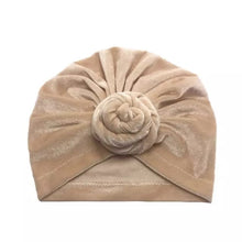 Load image into Gallery viewer, Golden Velvet Baby Hat- Baby Turban Knot- Adorable Velvet Girls Ruffled Bowknot