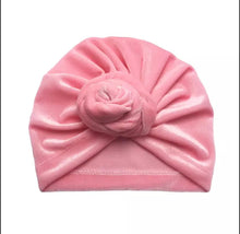 Load image into Gallery viewer, Golden Velvet Baby Hat- Baby Turban Knot- Adorable Velvet Girls Ruffled Bowknot