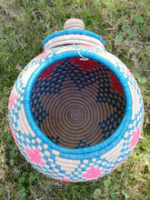 Load image into Gallery viewer, Pink, Blue and Beige Lidded Basket