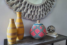 Load image into Gallery viewer, Pink, Blue and Beige Lidded Basket