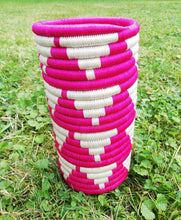 Load image into Gallery viewer, Pink and White African Handwoven Flower Vase Caddy Kitchen Utensil Gift for Mom