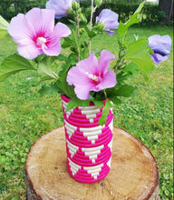 Load image into Gallery viewer, Pink and White African Handwoven Flower Vase Caddy Kitchen Utensil Gift for Mom