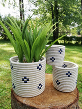 Load image into Gallery viewer, White and Black Handwoven African Baskets/ Planter Baskets/ Flower Vases/ Candle Holders
