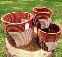 Load image into Gallery viewer, Brown, Light Brown and Rose Gold Handwoven African Planter