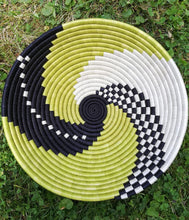 Load image into Gallery viewer, Light Green, White & Black African Handwoven Hanging Wall Basket